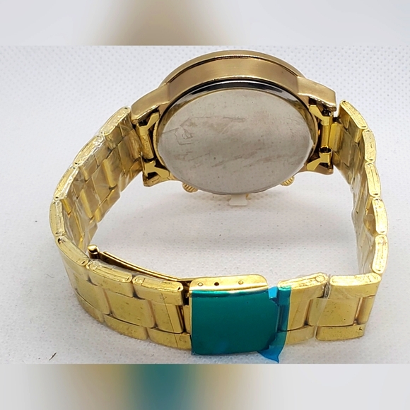 NWOT Dgjud Men's Quartz Watch-in Elegant Gold Tone -White Face -Rhinestones - Picture 3 of 6